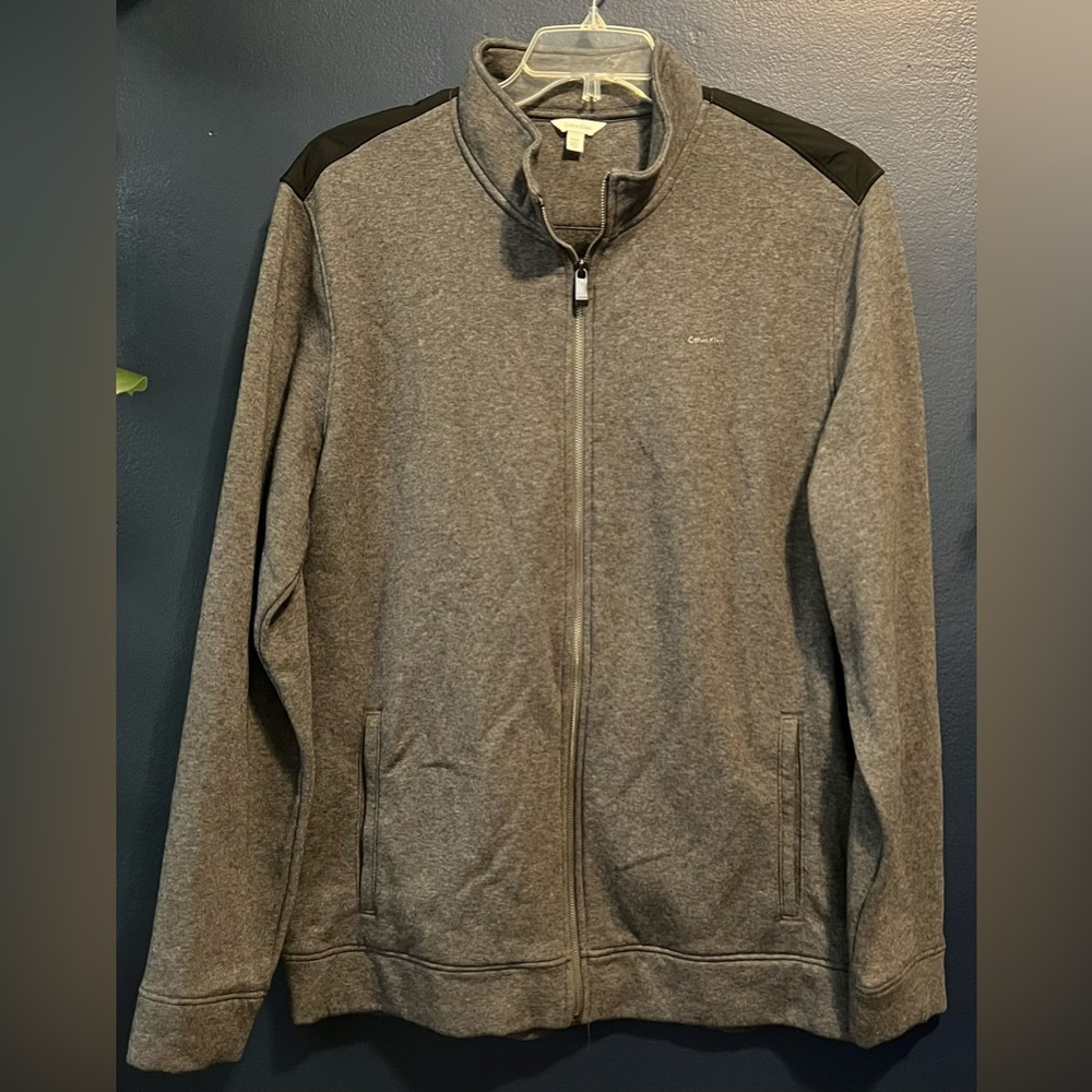 Calvin Klein Gray and Black Zip Up Sweater with Collar